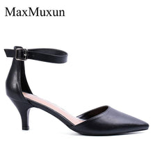 Load image into Gallery viewer, MaxMuxun Women Mid Heels Sandals Point Toe Buckle Ankle Strap Pumps Female Wedding Dress Summer Shoes - UK Fashion Market