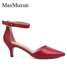 Load image into Gallery viewer, MaxMuxun Women Mid Heels Sandals Point Toe Buckle Ankle Strap Pumps Female Wedding Dress Summer Shoes - UK Fashion Market