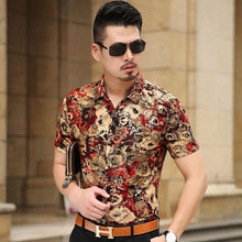 Load image into Gallery viewer, Floral Print Shirt Men 2020 Brand New Gold Bronzing Short Sleeve Chemise Homme Fancy Flower Mens Dress Shirts Camisa Masculina - UK Fashion Market