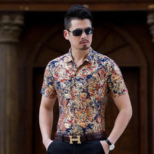 Load image into Gallery viewer, Floral Print Shirt Men 2020 Brand New Gold Bronzing Short Sleeve Chemise Homme Fancy Flower Mens Dress Shirts Camisa Masculina - UK Fashion Market