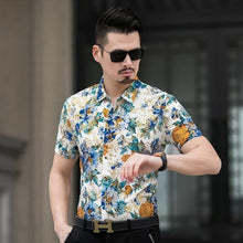 Load image into Gallery viewer, Floral Print Shirt Men 2020 Brand New Gold Bronzing Short Sleeve Chemise Homme Fancy Flower Mens Dress Shirts Camisa Masculina - UK Fashion Market