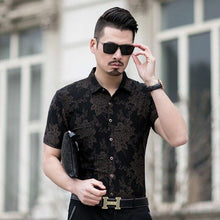 Load image into Gallery viewer, Floral Print Shirt Men 2020 Brand New Gold Bronzing Short Sleeve Chemise Homme Fancy Flower Mens Dress Shirts Camisa Masculina - UK Fashion Market