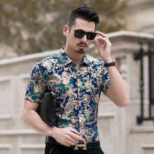 Load image into Gallery viewer, Floral Print Shirt Men 2020 Brand New Gold Bronzing Short Sleeve Chemise Homme Fancy Flower Mens Dress Shirts Camisa Masculina - UK Fashion Market
