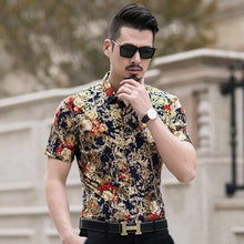 Load image into Gallery viewer, Floral Print Shirt Men 2020 Brand New Gold Bronzing Short Sleeve Chemise Homme Fancy Flower Mens Dress Shirts Camisa Masculina - UK Fashion Market