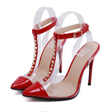 Load image into Gallery viewer, 2019 New Women Pumps Fashion Rivet Mix Color T-strap Thin Heels Sexy Clear PVC Ankle Strap Summer Dress Stiletto Women Pumps - UK Fashion Market