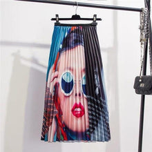 Load image into Gallery viewer, Cartoon Pleated Summer Skirts Womens 2020 New Fashion Print High Waist Elastic Long Skirt for Women Faldas Mid-Calf High Street - UK Fashion Market