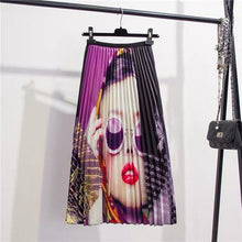 Load image into Gallery viewer, Cartoon Pleated Summer Skirts Womens 2020 New Fashion Print High Waist Elastic Long Skirt for Women Faldas Mid-Calf High Street - UK Fashion Market