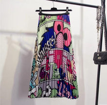 Load image into Gallery viewer, Cartoon Pleated Summer Skirts Womens 2020 New Fashion Print High Waist Elastic Long Skirt for Women Faldas Mid-Calf High Street - UK Fashion Market