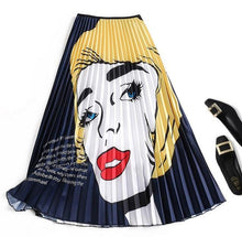 Load image into Gallery viewer, Cartoon Pleated Summer Skirts Womens 2020 New Fashion Print High Waist Elastic Long Skirt for Women Faldas Mid-Calf High Street - UK Fashion Market