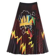 Load image into Gallery viewer, Cartoon Pleated Summer Skirts Womens 2020 New Fashion Print High Waist Elastic Long Skirt for Women Faldas Mid-Calf High Street - UK Fashion Market