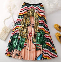 Load image into Gallery viewer, Cartoon Pleated Summer Skirts Womens 2020 New Fashion Print High Waist Elastic Long Skirt for Women Faldas Mid-Calf High Street - UK Fashion Market