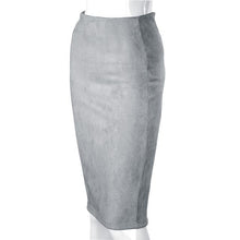 Load image into Gallery viewer, SheBlingBling Empire Skirts Spring Faux Suede Pencil High Waist Bodycon Split Thick Stretchy Sexy Skirts Knee Length Plus Size - UK Fashion Market