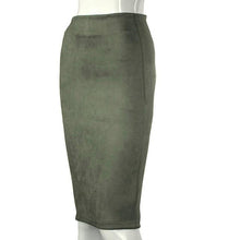 Load image into Gallery viewer, SheBlingBling Empire Skirts Spring Faux Suede Pencil High Waist Bodycon Split Thick Stretchy Sexy Skirts Knee Length Plus Size - UK Fashion Market
