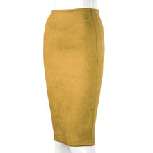 Load image into Gallery viewer, SheBlingBling Empire Skirts Spring Faux Suede Pencil High Waist Bodycon Split Thick Stretchy Sexy Skirts Knee Length Plus Size - UK Fashion Market