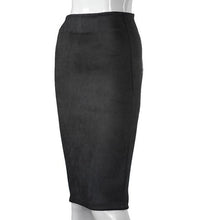 Load image into Gallery viewer, SheBlingBling Empire Skirts Spring Faux Suede Pencil High Waist Bodycon Split Thick Stretchy Sexy Skirts Knee Length Plus Size - UK Fashion Market