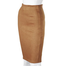 Load image into Gallery viewer, SheBlingBling Empire Skirts Spring Faux Suede Pencil High Waist Bodycon Split Thick Stretchy Sexy Skirts Knee Length Plus Size - UK Fashion Market