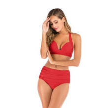 Load image into Gallery viewer, 2020 new swimsuit multi color sexy solid color printing high waist split Swimsuit Bikini suit women's Beach swimsuit - UK Fashion Market