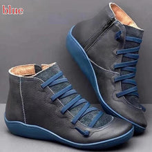 Load image into Gallery viewer, PU Leather Ankle Boots for Women Autumn Winter Cross Strips Vintage Women Punk Boots Shoes Ladies Flat Women Boots Woman - UK Fashion Market