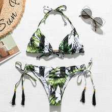 Load image into Gallery viewer, Brazilian bikini thong 2020 Leaves print bathing suit Tassel swimwear women Sexy swimsuit female Push up bathers new biquinis - UK Fashion Market
