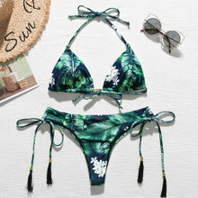 Load image into Gallery viewer, Brazilian bikini thong 2020 Leaves print bathing suit Tassel swimwear women Sexy swimsuit female Push up bathers new biquinis - UK Fashion Market