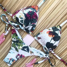 Load image into Gallery viewer, Brazilian bikini thong 2020 Leaves print bathing suit Tassel swimwear women Sexy swimsuit female Push up bathers new biquinis - UK Fashion Market