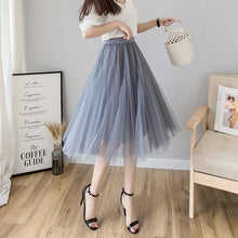 Load image into Gallery viewer, Tulle Skirts Womens Midi Pleated Skirt Black Pink Tulle Skirt Women 2020 Spring Summer Korean Elastic High Waist Mesh Tutu Skirt - UK Fashion Market