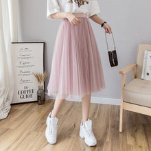 Load image into Gallery viewer, Tulle Skirts Womens Midi Pleated Skirt Black Pink Tulle Skirt Women 2020 Spring Summer Korean Elastic High Waist Mesh Tutu Skirt - UK Fashion Market