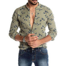 Load image into Gallery viewer, Oeak Hawaiian Shirt Long Sleeve Wild Goose Print Button Linen Shirts Summer Camisas Hombre Mens Shirts Casual Slim Fit Blusa New - UK Fashion Market