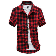 Load image into Gallery viewer, Red And Black Plaid Shirt Men Shirts 2020 New Summer Fashion Chemise Homme Mens Checkered Shirts Short Sleeve Shirt Men Blouse - UK Fashion Market