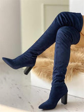 Load image into Gallery viewer, leopard big size 43 Pointed Toe Over The Knee Boots woman 8cm high heels luxury Design chunky heeled women's Shoes woman - UK Fashion Market
