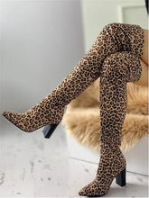 Load image into Gallery viewer, leopard big size 43 Pointed Toe Over The Knee Boots woman 8cm high heels luxury Design chunky heeled women's Shoes woman - UK Fashion Market
