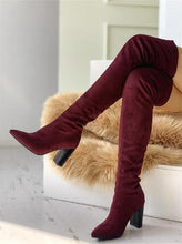 Load image into Gallery viewer, leopard big size 43 Pointed Toe Over The Knee Boots woman 8cm high heels luxury Design chunky heeled women's Shoes woman - UK Fashion Market
