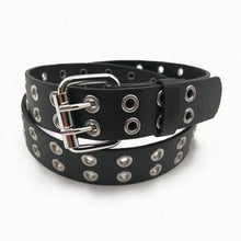 Load image into Gallery viewer, Women's Punk Style Fashion Belt Women Adjustable Black Double Eyelet Buttonhole Leather Waistbelt Personality Jeans Belt - UK Fashion Market
