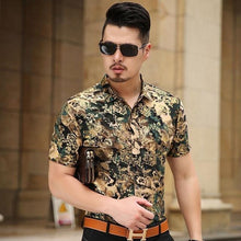 Load image into Gallery viewer, Floral Print Shirt Men 2020 Brand New Gold Bronzing Short Sleeve Chemise Homme Fancy Flower Mens Dress Shirts Camisa Masculina - UK Fashion Market
