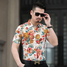 Load image into Gallery viewer, Floral Print Shirt Men 2020 Brand New Gold Bronzing Short Sleeve Chemise Homme Fancy Flower Mens Dress Shirts Camisa Masculina - UK Fashion Market
