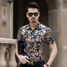 Load image into Gallery viewer, Floral Print Shirt Men 2020 Brand New Gold Bronzing Short Sleeve Chemise Homme Fancy Flower Mens Dress Shirts Camisa Masculina - UK Fashion Market
