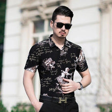 Load image into Gallery viewer, Floral Print Shirt Men 2020 Brand New Gold Bronzing Short Sleeve Chemise Homme Fancy Flower Mens Dress Shirts Camisa Masculina - UK Fashion Market
