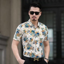 Load image into Gallery viewer, Floral Print Shirt Men 2020 Brand New Gold Bronzing Short Sleeve Chemise Homme Fancy Flower Mens Dress Shirts Camisa Masculina - UK Fashion Market
