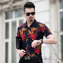 Load image into Gallery viewer, Floral Print Shirt Men 2020 Brand New Gold Bronzing Short Sleeve Chemise Homme Fancy Flower Mens Dress Shirts Camisa Masculina - UK Fashion Market
