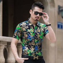 Load image into Gallery viewer, Floral Print Shirt Men 2020 Brand New Gold Bronzing Short Sleeve Chemise Homme Fancy Flower Mens Dress Shirts Camisa Masculina - UK Fashion Market
