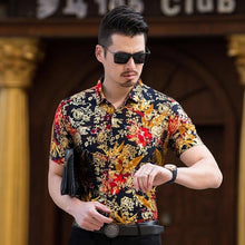 Load image into Gallery viewer, Floral Print Shirt Men 2020 Brand New Gold Bronzing Short Sleeve Chemise Homme Fancy Flower Mens Dress Shirts Camisa Masculina - UK Fashion Market
