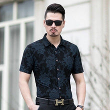 Load image into Gallery viewer, Floral Print Shirt Men 2020 Brand New Gold Bronzing Short Sleeve Chemise Homme Fancy Flower Mens Dress Shirts Camisa Masculina - UK Fashion Market
