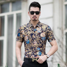 Load image into Gallery viewer, Floral Print Shirt Men 2020 Brand New Gold Bronzing Short Sleeve Chemise Homme Fancy Flower Mens Dress Shirts Camisa Masculina - UK Fashion Market

