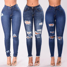 Load image into Gallery viewer, High Waist push up denim jeans Women Slim fit calca jeans ladies Ripped elastic skinny jeans Sexy Hole vintage boyfriend jeans
