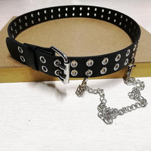 Load image into Gallery viewer, Women's Punk Style Fashion Belt Women Adjustable Black Double Eyelet Buttonhole Leather Waistbelt Personality Jeans Belt - UK Fashion Market
