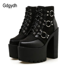 Load image into Gallery viewer, Gdgydh 2020 Spring Fashion Motorcycle Boots Women Platform Heels Casual Shoes Lacing Round Toe Shoes Ladies Autumn Boots Black - UK Fashion Market
