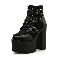 Load image into Gallery viewer, Gdgydh 2020 Spring Fashion Motorcycle Boots Women Platform Heels Casual Shoes Lacing Round Toe Shoes Ladies Autumn Boots Black - UK Fashion Market
