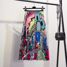 Load image into Gallery viewer, Cartoon Pleated Summer Skirts Womens 2020 New Fashion Print High Waist Elastic Long Skirt for Women Faldas Mid-Calf High Street - UK Fashion Market
