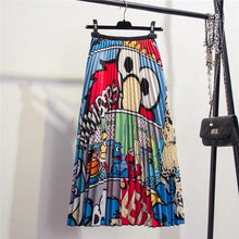 Load image into Gallery viewer, Cartoon Pleated Summer Skirts Womens 2020 New Fashion Print High Waist Elastic Long Skirt for Women Faldas Mid-Calf High Street - UK Fashion Market
