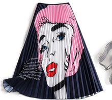 Load image into Gallery viewer, Cartoon Pleated Summer Skirts Womens 2020 New Fashion Print High Waist Elastic Long Skirt for Women Faldas Mid-Calf High Street - UK Fashion Market
